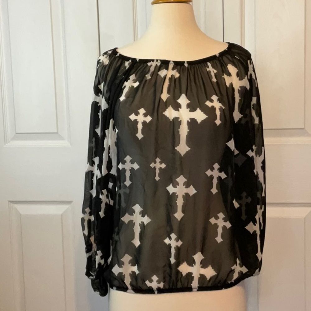 Black Cross Sheer Top Small Gothic Goth Concert